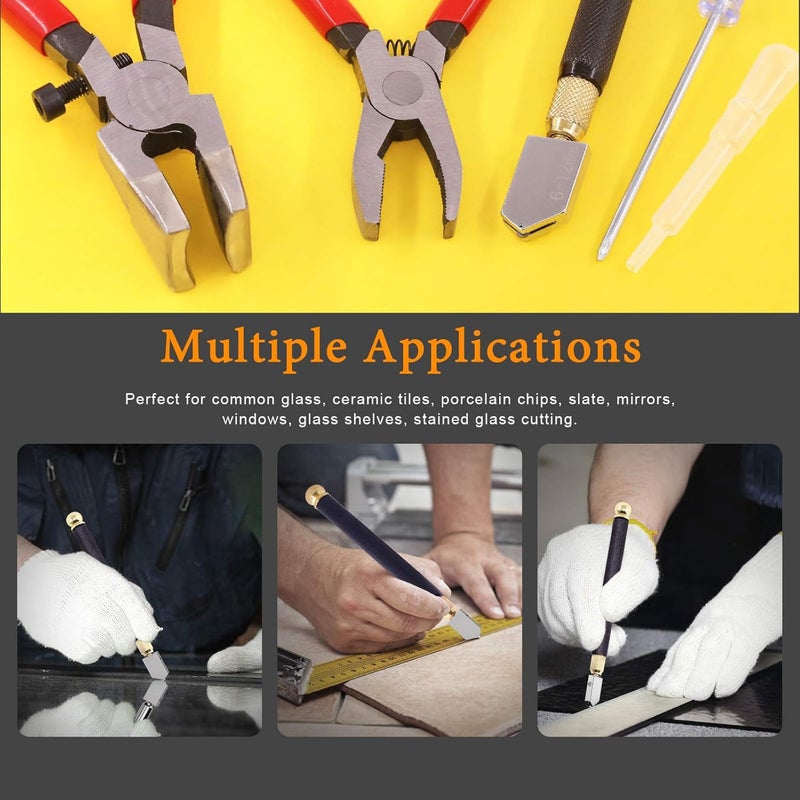 Rustark 3Pcs Premium Glass Running Breaking Pliers and Class Cutter Kit, Heavy Duty Glass Cutting Tool with Rubber Tip, Work Great for Stained Glass, Mosaics, Fusing, Breaking - Image 3