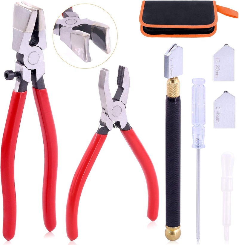 Rustark 3Pcs Premium Glass Running Breaking Pliers and Class Cutter Kit, Heavy Duty Glass Cutting Tool with Rubber Tip, Work Great for Stained Glass, Mosaics, Fusing, Breaking - Image 1
