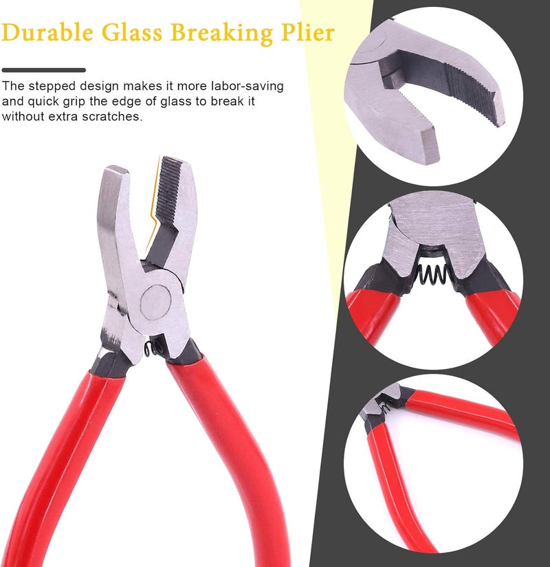 Rustark 3Pcs Premium Glass Running Breaking Pliers and Class Cutter Kit, Heavy Duty Glass Cutting Tool with Rubber Tip, Work Great for Stained Glass, Mosaics, Fusing, Breaking - Image 5