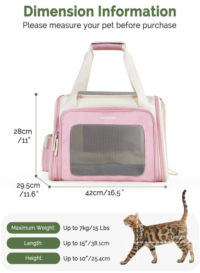 Homespon Soft-Sided Cat Carrier Dog Carrier, 34.5L Airline Approved Pet Carrier, Collapsible Travel Bag with Removable Bed for Small Dogs & Cats (Pink) - Image 2