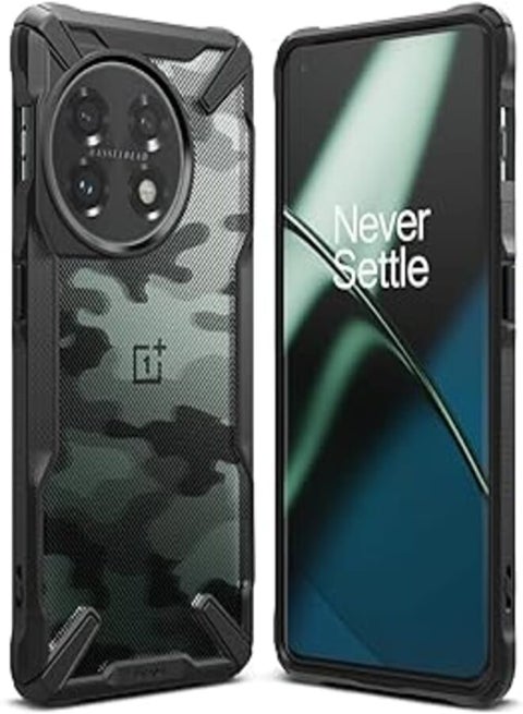 Ringke Fusion-X Compatible with OnePlus 11 5G Case Cover Transparent Hard Back Soft Flexible TPU Bumper Scratch Resistant Shockproof Protection OnePlus 11 Back Cover (Camo Black)