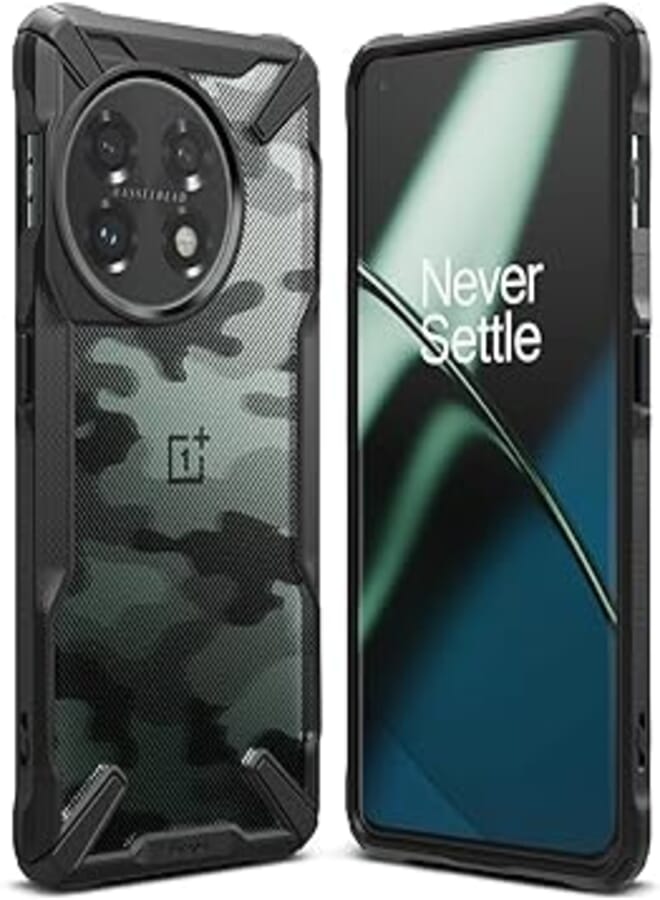 Ringke Fusion-X Compatible with OnePlus 11 5G Case Cover Transparent Hard Back Soft Flexible TPU Bumper Scratch Resistant Shockproof Protection OnePlus 11 Back Cover (Camo Black)
