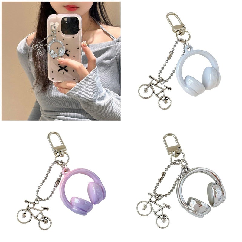 Resin Blue Keychain With Headphone Design Lightweight Sturdy Accessory For Bikes And Bags - Image 3