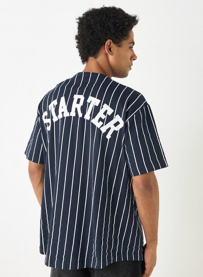 Starter Regular Fit Striped V-neck Shirt with Short Sleeves - Image 3