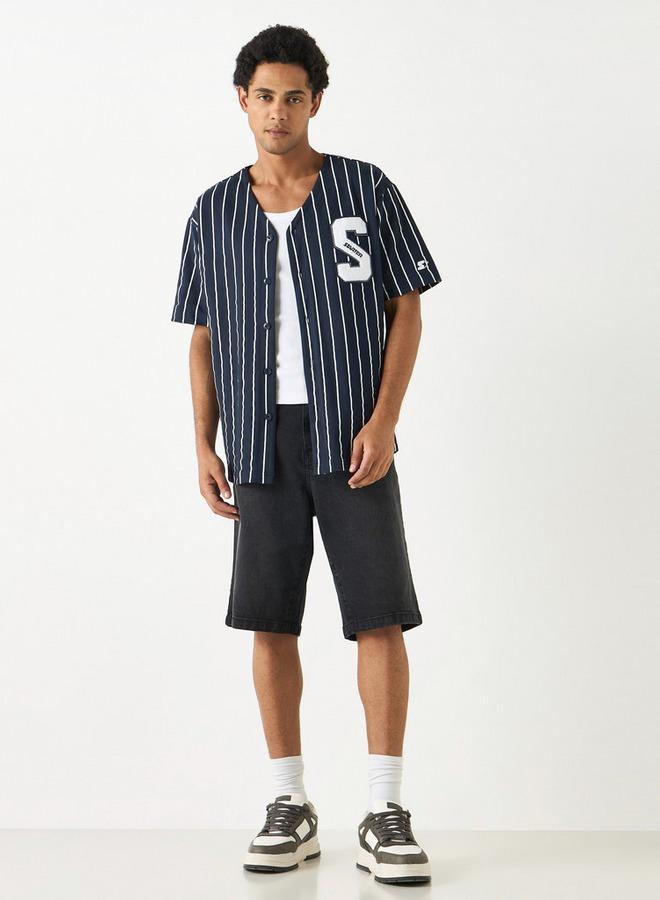 Starter Regular Fit Striped V-neck Shirt with Short Sleeves - Image 2