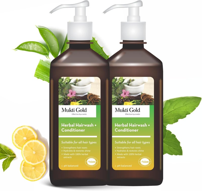 Axiom Mukti Gold Herbal Hairwash with conditioner 400ml Pack OF 2 Strengthens Hair RootsHydrates & Restores ShineMade with 100% Herbal Extracts pH Balanced - Image 1