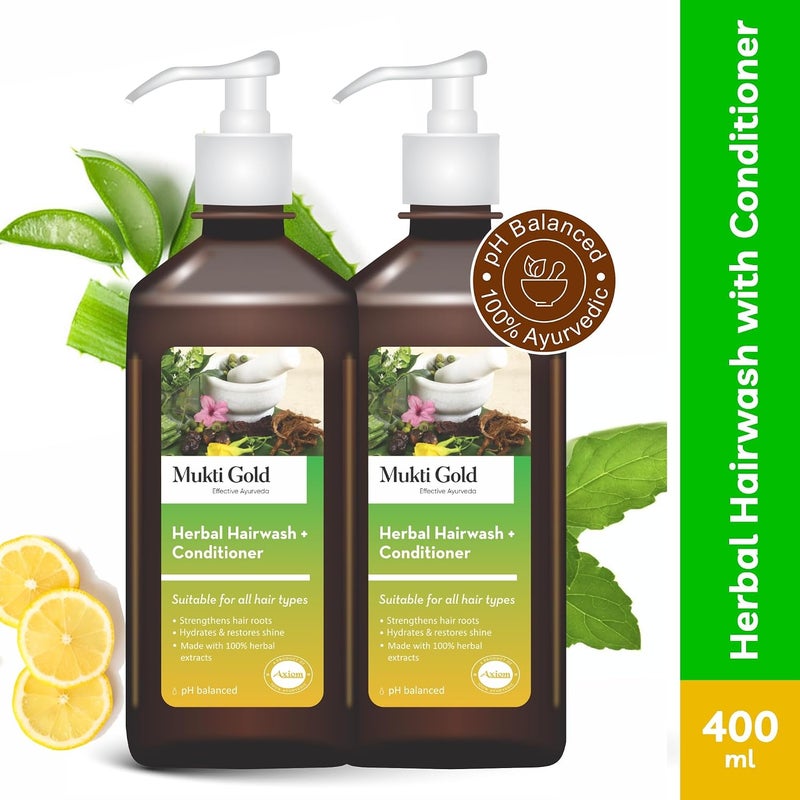 Axiom Mukti Gold Herbal Hairwash with conditioner 400ml Pack OF 2 Strengthens Hair RootsHydrates & Restores ShineMade with 100% Herbal Extracts pH Balanced - Image 2