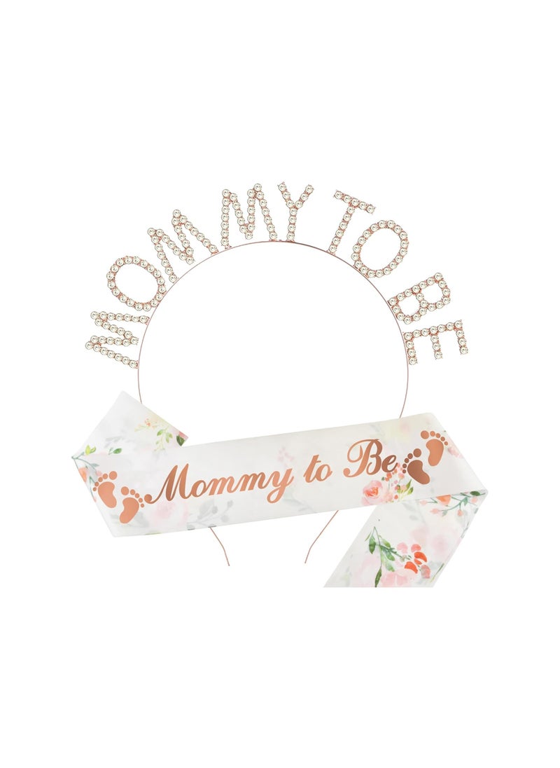 بارتي ويذ إيما - وشاح فتاة من Mommy to Be باللون الذهبي الوردي ومجموعة تيارا من حجر الراين هدايا عيد ميلاد باللون الذهبي الوردي ووشاح عيد ميلاد لامع وحفلات أعياد الميلاد - Image 1