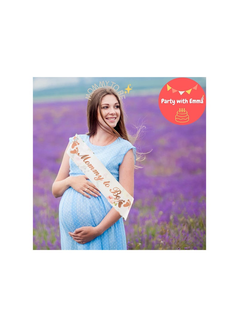 بارتي ويذ إيما - وشاح فتاة من Mommy to Be باللون الذهبي الوردي ومجموعة تيارا من حجر الراين هدايا عيد ميلاد باللون الذهبي الوردي ووشاح عيد ميلاد لامع وحفلات أعياد الميلاد - Image 1