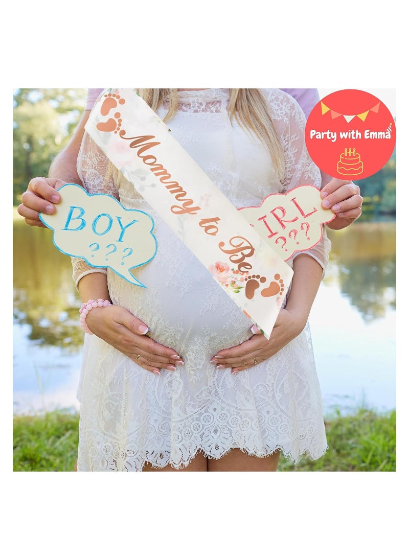 بارتي ويذ إيما - وشاح فتاة من Mommy to Be باللون الذهبي الوردي ومجموعة تيارا من حجر الراين هدايا عيد ميلاد باللون الذهبي الوردي ووشاح عيد ميلاد لامع وحفلات أعياد الميلاد - Image 1