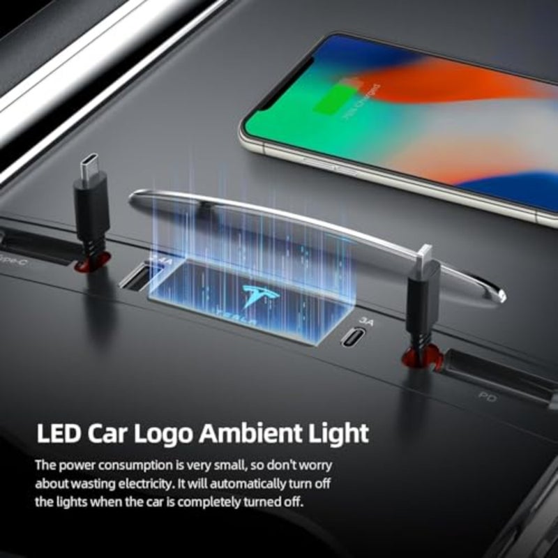 محور USB Tesla للاستخدام الداخلي لوحدة التحكم المركزية، وقاعدة إرساء قابلة للسحب من سبائك الألومنيوم باللون الأسود مع كابل شحن سريع واتصال متعدد المنافذ - Image 5