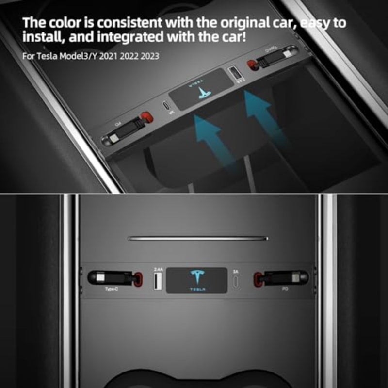 محور USB Tesla للاستخدام الداخلي لوحدة التحكم المركزية، وقاعدة إرساء قابلة للسحب من سبائك الألومنيوم باللون الأسود مع كابل شحن سريع واتصال متعدد المنافذ - Image 2