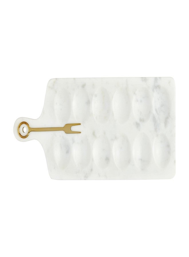 Mud Pie Marble Devil Egg Board; board 7" x 15 1/4" | fork 5 1/2" - Image 1