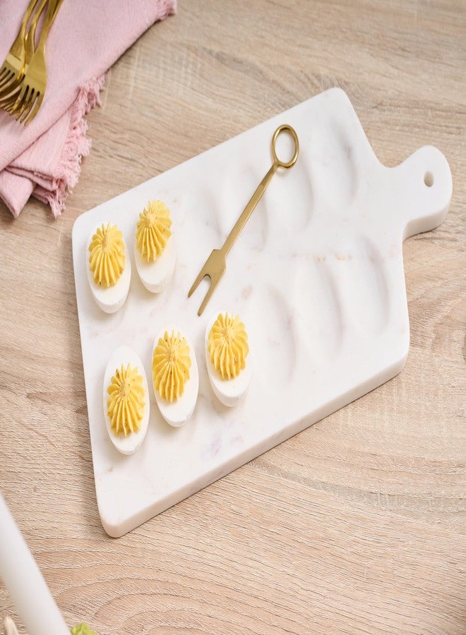 Mud Pie Marble Devil Egg Board; board 7" x 15 1/4" | fork 5 1/2" - Image 5