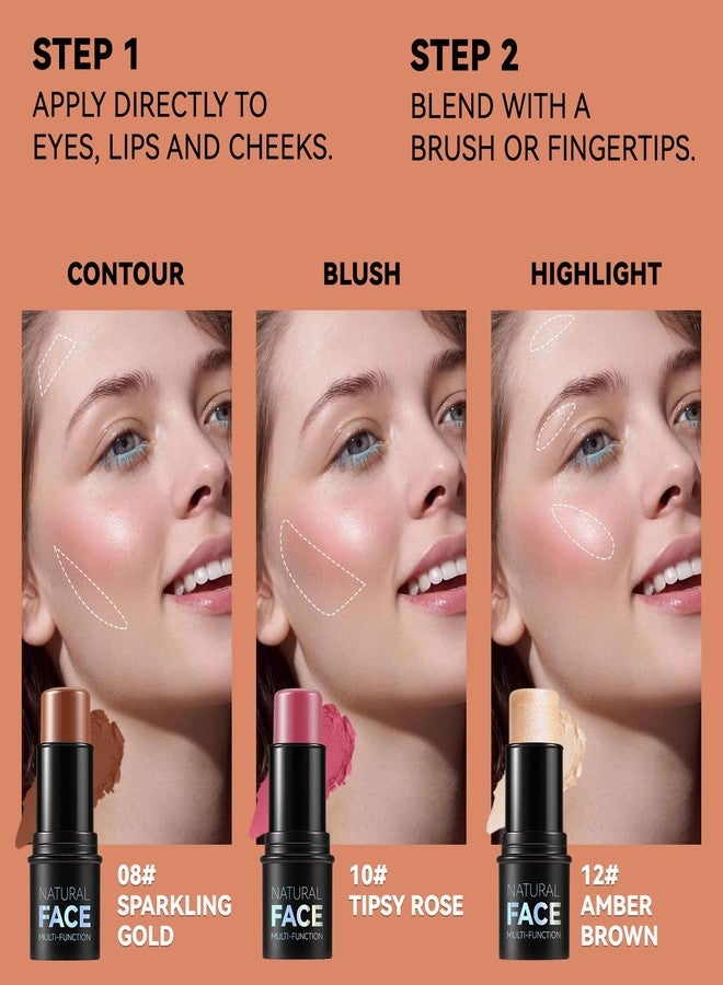 LemonSac 3Pcs Cream Contour Stick Makeup Kit, Shades with Highlighter, Blush and Bronzer Contour Stick for Sculpt the Cheeks, Long Lasting, Waterproof, Matte & Dewy Finish (LIGHT FAIR(8+10+12)) - Image 3