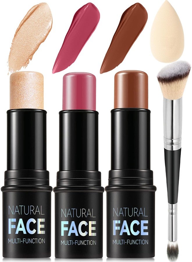 LemonSac 3Pcs Cream Contour Stick Makeup Kit, Shades with Highlighter, Blush and Bronzer Contour Stick for Sculpt the Cheeks, Long Lasting, Waterproof, Matte & Dewy Finish (LIGHT FAIR(8+10+12)) - Image 1