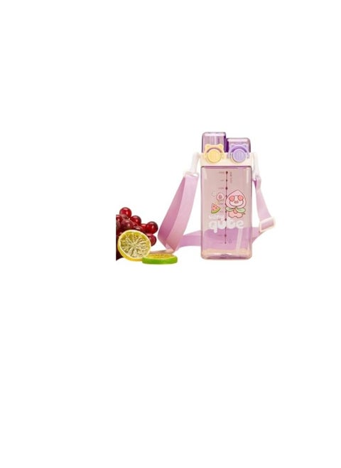 Double Wall Graduated Bottle - 2 Ways to Drink with Convenient Carrying Strap OM (Purple)