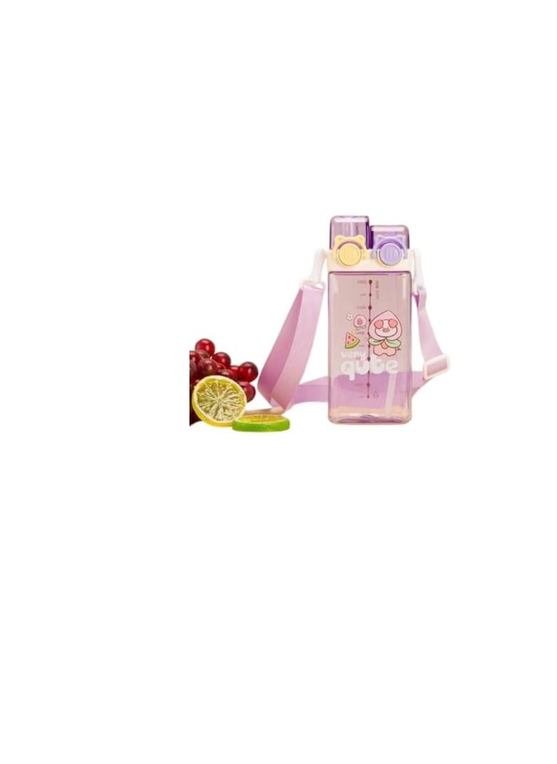 Double Wall Graduated Bottle - 2 Ways to Drink with Convenient Carrying Strap OM (Purple)