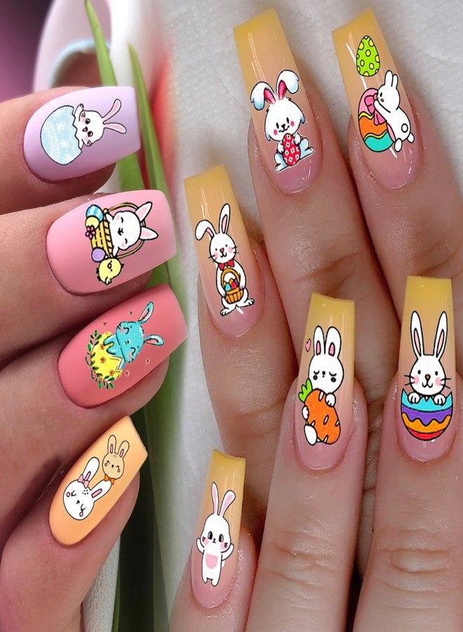 COKTAK 6 Sheets Easter Nail Art Stickers Decals for Women Girls Manicure, Funny Rabbit Bunny Eggs Self-Adhesive Nail Decals Stickers, Easter Nail Decoration Party Favor Supplies Accessories - Image 5