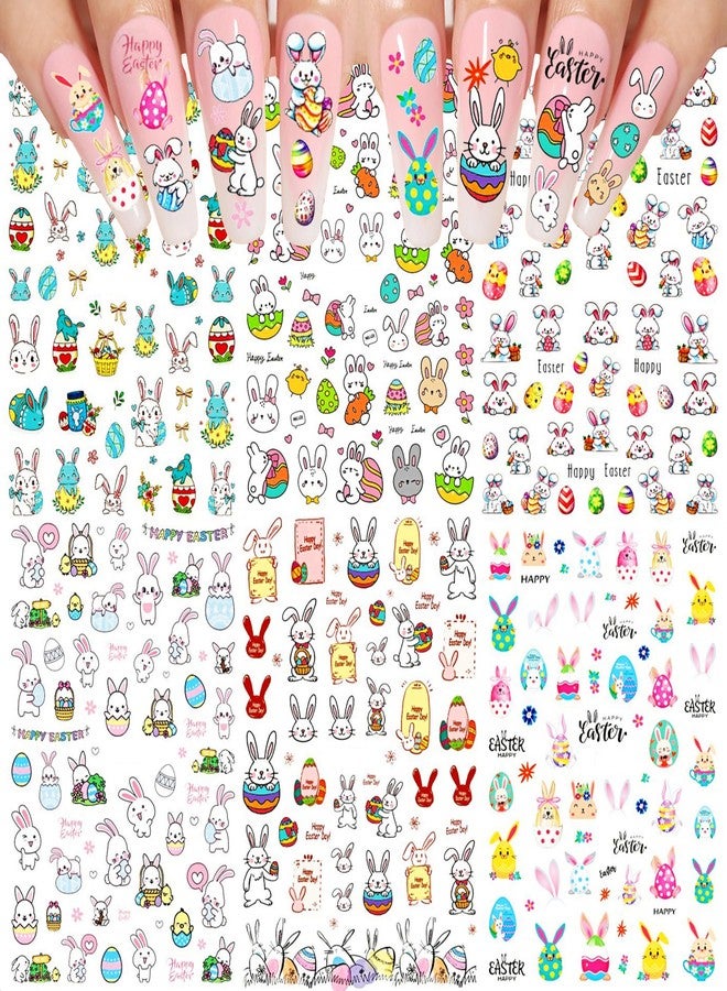 COKTAK 6 Sheets Easter Nail Art Stickers Decals for Women Girls Manicure, Funny Rabbit Bunny Eggs Self-Adhesive Nail Decals Stickers, Easter Nail Decoration Party Favor Supplies Accessories - Image 1