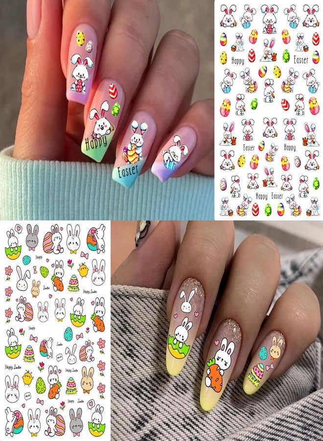COKTAK 6 Sheets Easter Nail Art Stickers Decals for Women Girls Manicure, Funny Rabbit Bunny Eggs Self-Adhesive Nail Decals Stickers, Easter Nail Decoration Party Favor Supplies Accessories - Image 3