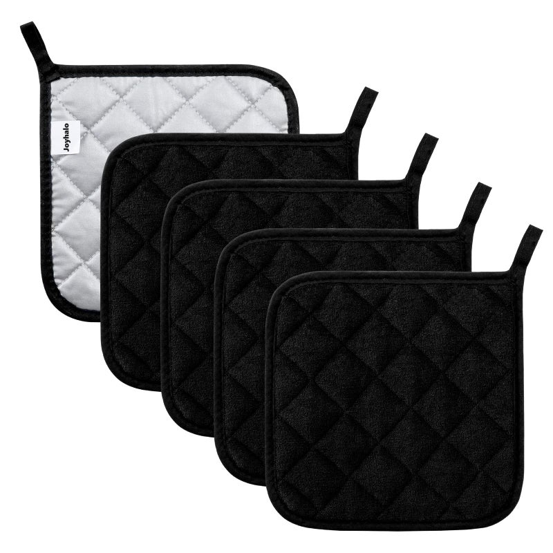 joyhalo Pot Holders Cotton Made Machine Washable Heat Resistant Potholder Pot Holder Hot Pads Trivet for Cooking and Baking 5 Black 