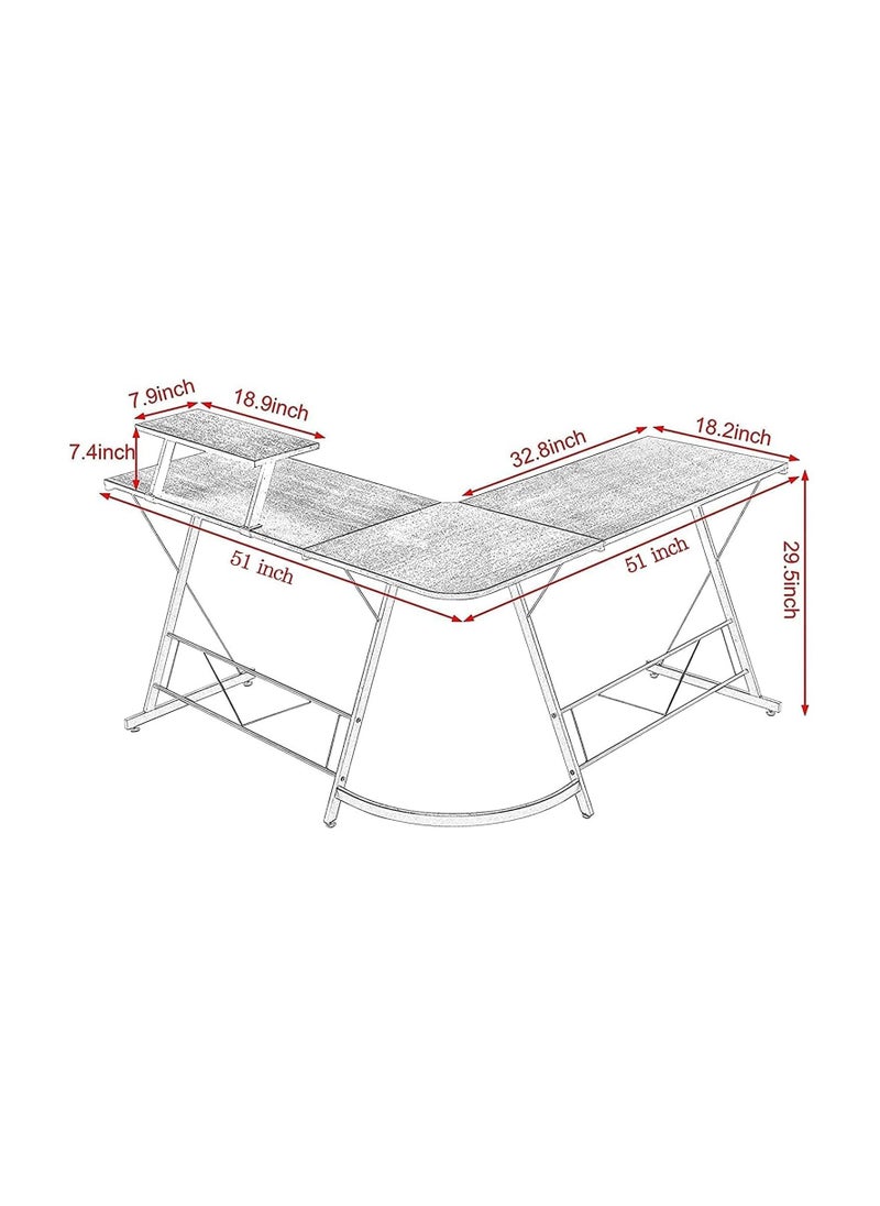 L-Shaped Desk Computer Corner Table 51 inch Home Gaming Desk Office Writing Workstation with Large Monitor Stand Space-Saving Easy to Assemble with Power Outlet - pzsku/ZF85EFE0A44C99214BAB1Z/45/_/1693750887/31c31a7c-8c82-48a7-812a-24394d3ac1c9