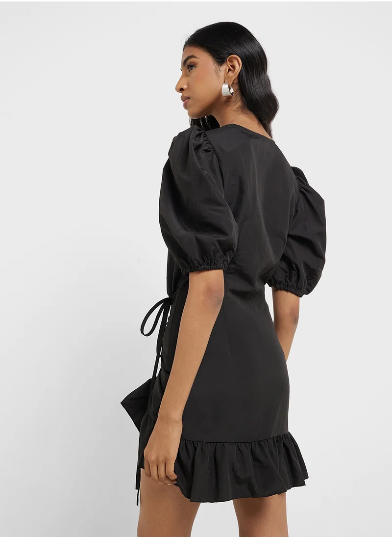 جينجر Puff Sleeves Wrap Mini Dress
