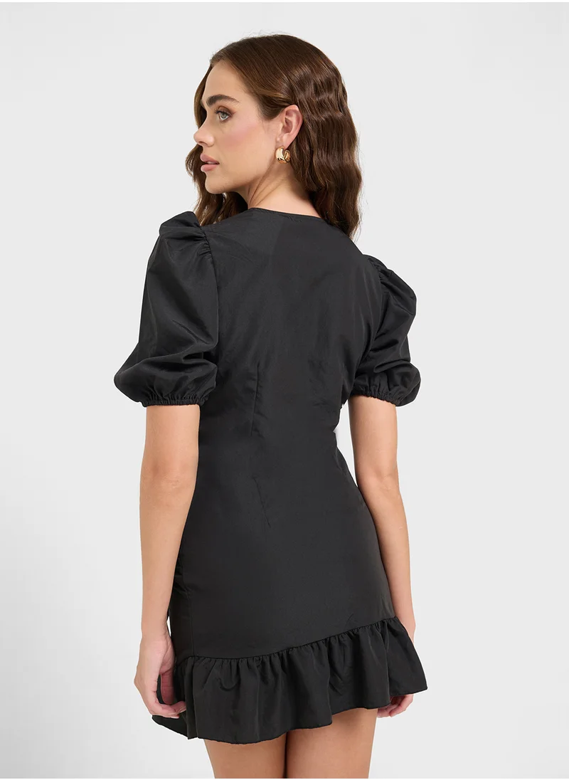Ginger Puff Sleeves Wrap Mini Dress