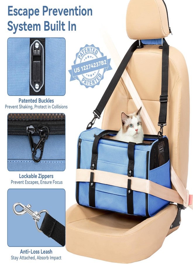 PETSFIT Soft-Sided Cat Carrier with Patented Safety Buckles, Lockable Zippers & Safety Tether,Escape-Resistant Travel Pet Carrier for Car Rides & Vet Visits, Airline Approved Under-Seat, Up to 12 lbs - Image 3