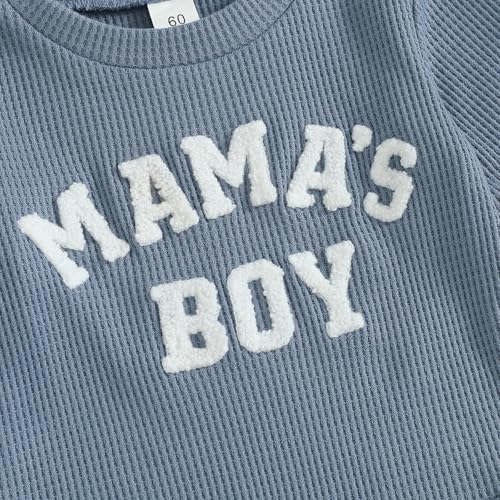 MERSARIPHY Newborn Baby Boy Fall Winter Clothes Mama's Boy Little Dude Outfit Embroidery Waffle Knit Romper Pants Sets (Blue-mama's boy, 0-3 Months) - Image 5