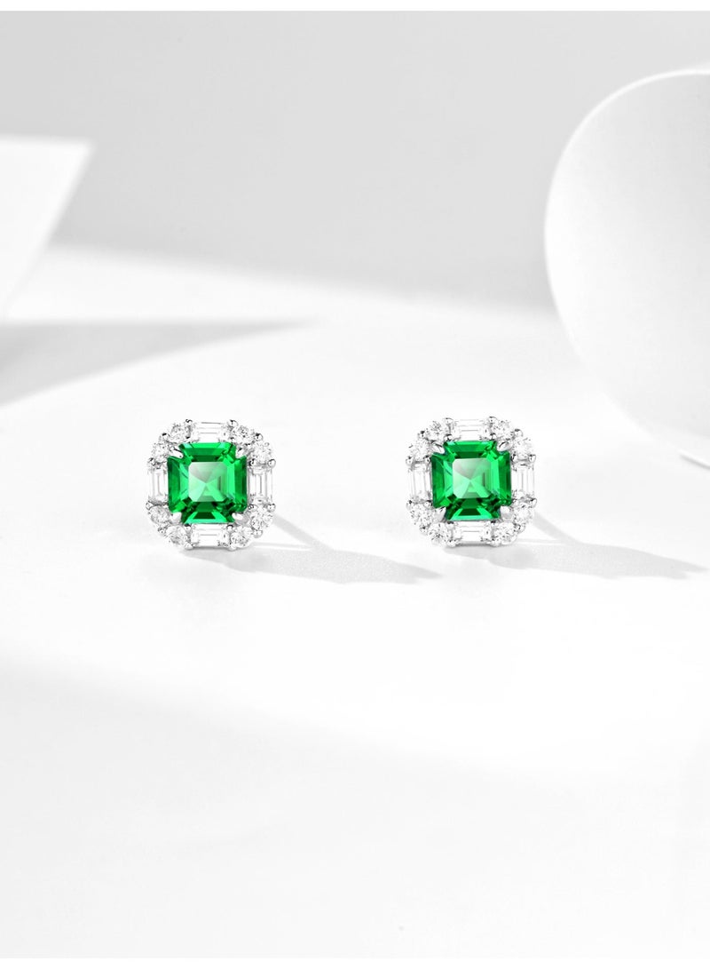 Field fashion earrings Artificial emerald gemstone stud earrings  -  earring for ladies earring for girls 925 silver - Image 2