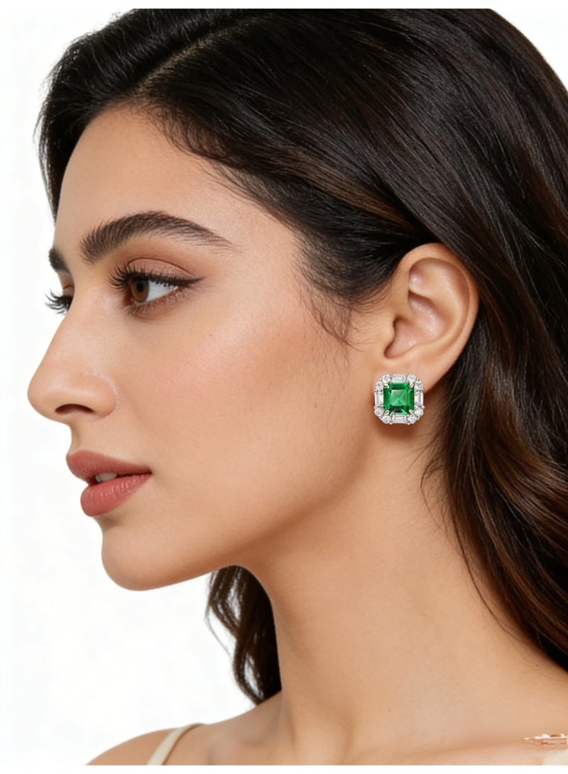 Field fashion earrings Artificial emerald gemstone stud earrings  -  earring for ladies earring for girls 925 silver - Image 5