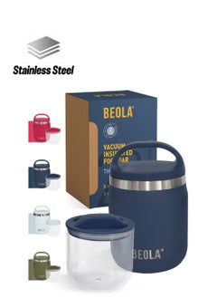 BEOLA 600ml Food Jar Lunch Box Food Thermos Stainless Steel Double Wall Insulated Travel Food Flask with Snack Tritan Container for Kids, Adults, 20oz (Marine Blue)  - Image 1