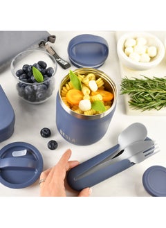 BEOLA 600ml Food Jar Lunch Box Food Thermos Stainless Steel Double Wall Insulated Travel Food Flask with Snack Tritan Container for Kids, Adults, 20oz (Marine Blue)  - Image 5
