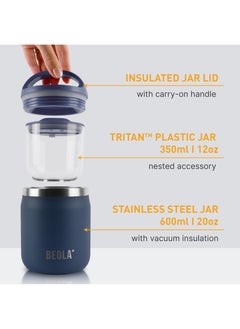 BEOLA 600ml Food Jar Lunch Box Food Thermos Stainless Steel Double Wall Insulated Travel Food Flask with Snack Tritan Container for Kids, Adults, 20oz (Marine Blue)  - Image 2