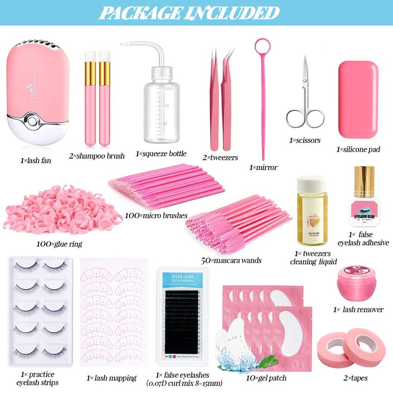 QUKLOGEN Lash Extension Kit Professional USB Eyelash Fan Individual 0.07D Curl Mix 8-15mm Extra Strong Glue Lash Glue Remover Eye Patch Silicone Pad Tapes,Perfect Tool for Beginner - Image 2