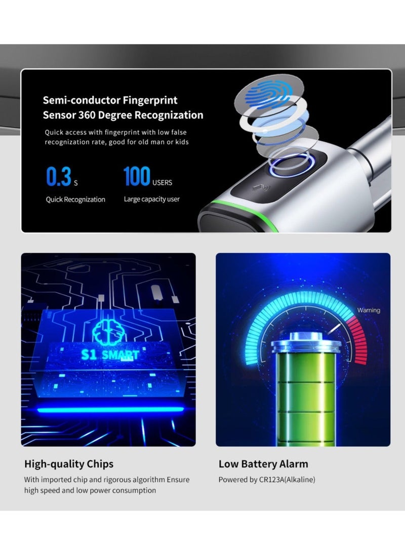 S1 Tuya BLE Smart Electronic Door Lock with DIY Cylinder Core Fingerprint APP Keys IC Card Unlock for Home Hotel (Black)