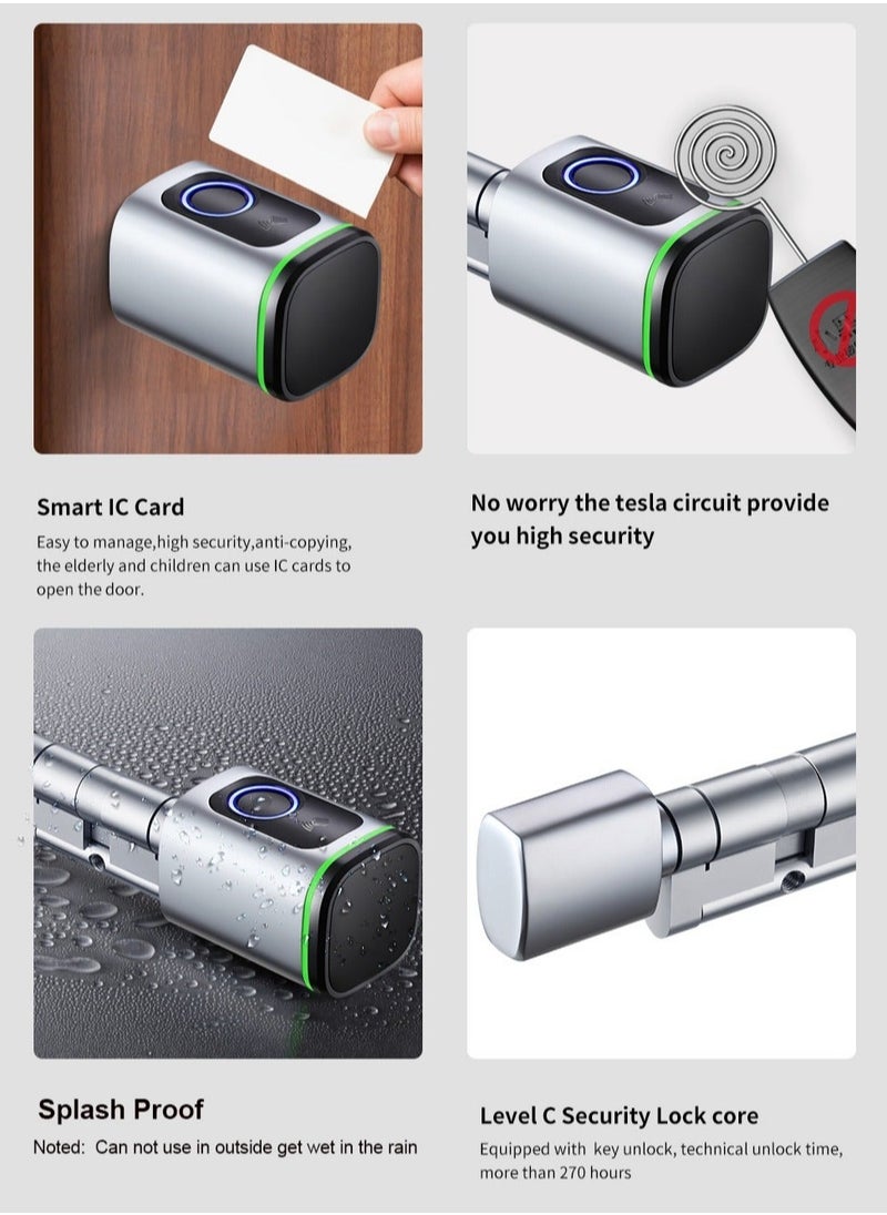 S1 Tuya BLE Smart Electronic Door Lock with DIY Cylinder Core Fingerprint APP Keys IC Card Unlock for Home Hotel (Black)
