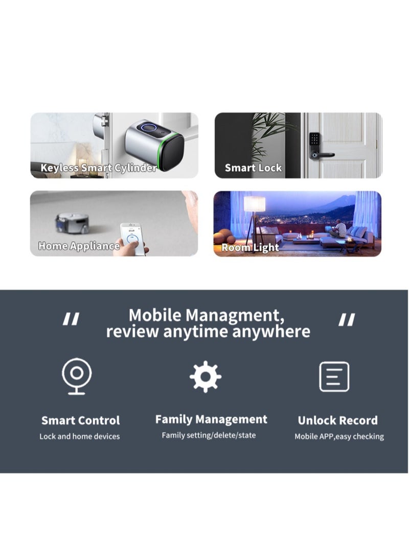 S1 Tuya BLE Smart Electronic Door Lock with DIY Cylinder Core Fingerprint APP Keys IC Card Unlock for Home Hotel (Black)