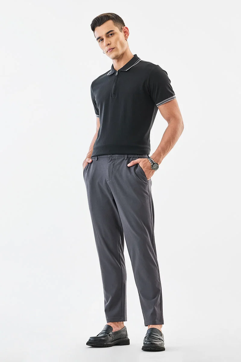 سنيتش Grey Solid Tapered Formal Trousers