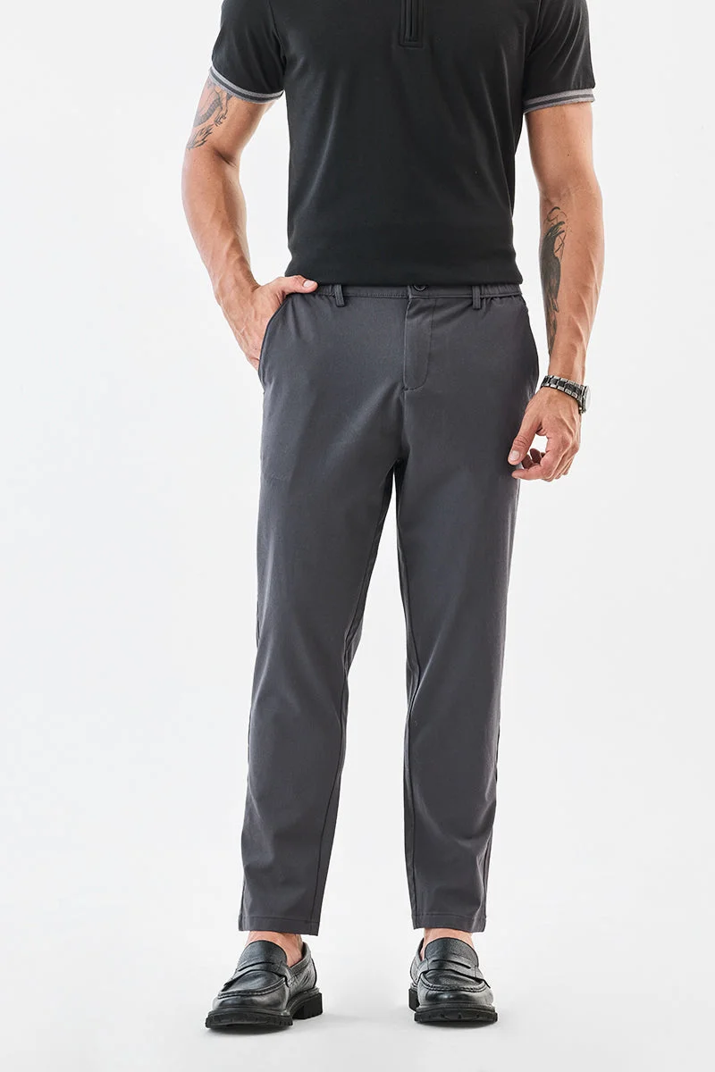 سنيتش Grey Solid Tapered Formal Trousers
