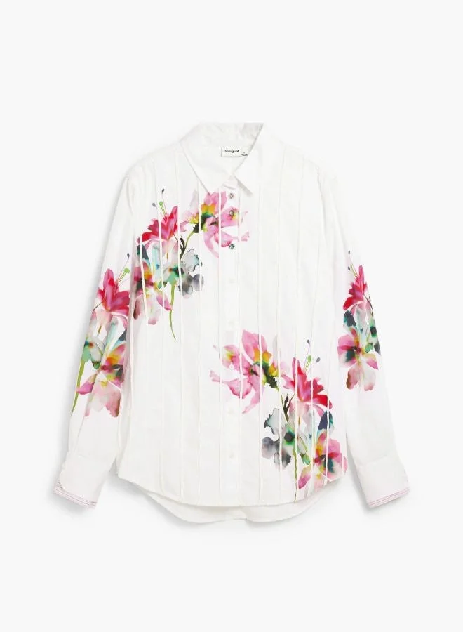 DESIGUAL White Paradise Long-Sleeve Shirt for Women | Best Price UAE