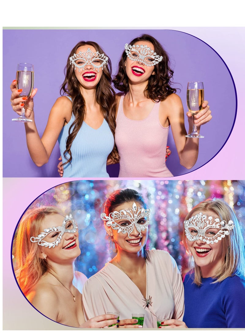Zikra 4PCS Rhinestone Silver Masquerade Mask for Women, Fancy Crystal Eye Mask Elegant Silver Face Mask Rhinestone Encrusted Eye Mask Sparkly Masquerade Mask for Lady Costume Dress up Venetian Party Prom - Image 3
