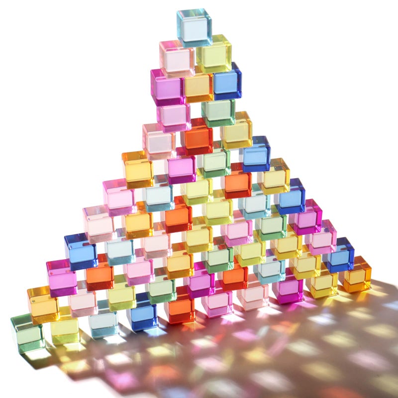 Dinhon 60 Pcs Acrylic Blocks for Toddler 10 Colors Rainbow Gem Blocks 25x25cm Crystal Cubes Stacking Rainbow Toy for Kids 15 Years Old Light Table Blocks Birthday Gift - Image 3