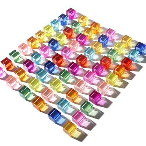 Dinhon 60 Pcs Acrylic Blocks for Toddler 10 Colors Rainbow Gem Blocks 25x25cm Crystal Cubes Stacking Rainbow Toy for Kids 15 Years Old Light Table Blocks Birthday Gift - Image 5