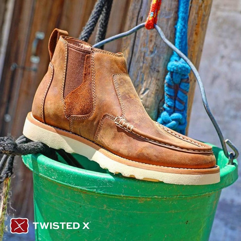 Twisted X Men's 4" Chelsea Wedge Sole Boot, Moc Toe, Oiled Saddle, 11 M - Image 3