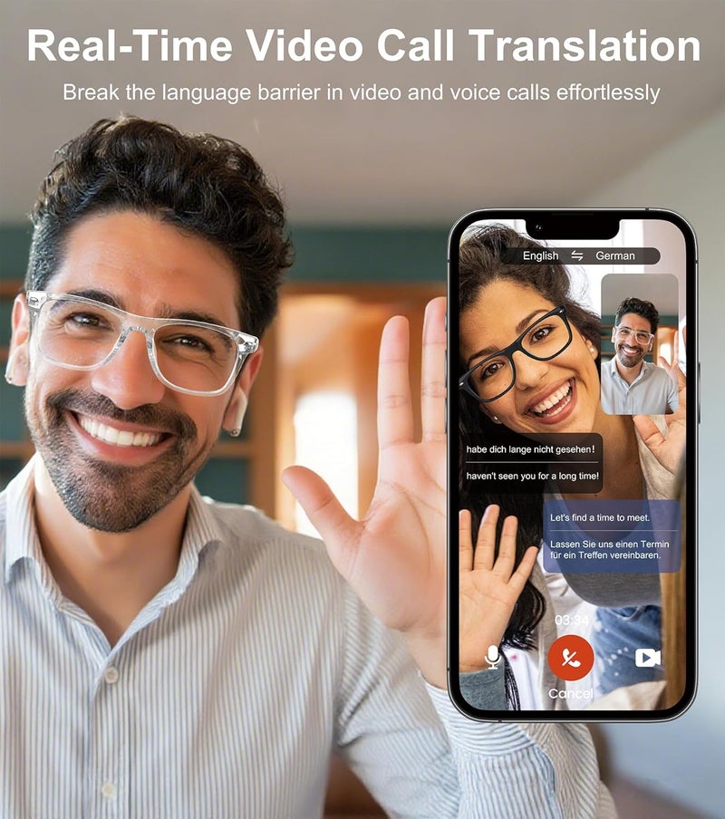 AI Smart Glasses, Multifunctional Bluetooth Glasses for Men & Women, 116 Languages & Accents Translator Glasses, Blue Light Filter & Polarized UV Protection Lenses Translation Glasses, White - Image 3