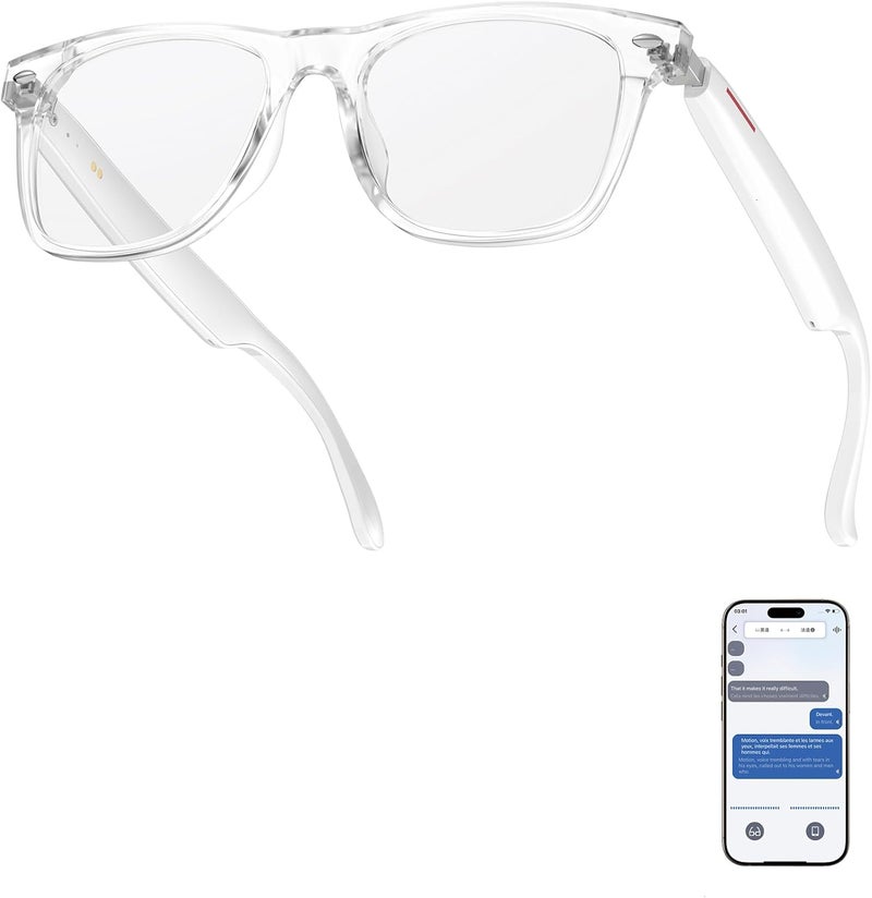 AI Smart Glasses, Multifunctional Bluetooth Glasses for Men & Women, 116 Languages & Accents Translator Glasses, Blue Light Filter & Polarized UV Protection Lenses Translation Glasses, White - Image 1