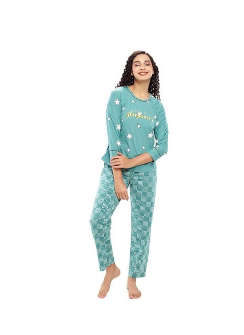 Women's Cotton Flash Printed Night Suit set of Shirt & Pajama Set